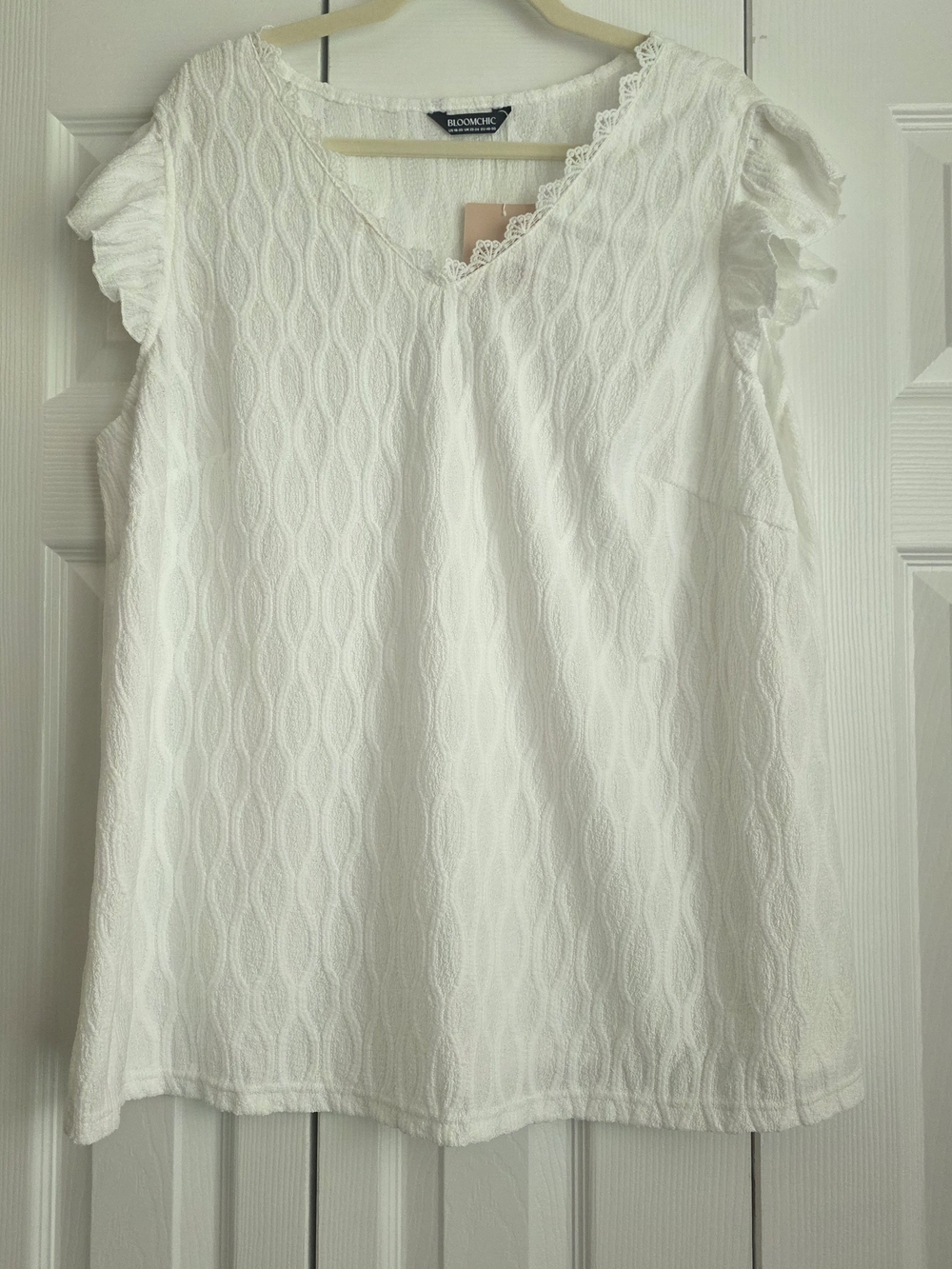 BloomChic White Lace-Trim Textured V-Neck Blouse 2x NWT